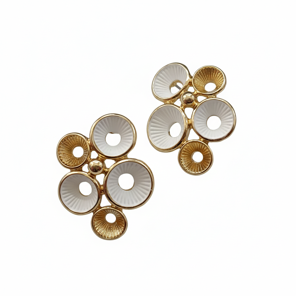 JewelMaze Minimal White Enamel Gold Detail Anti Tarnish Earrings
