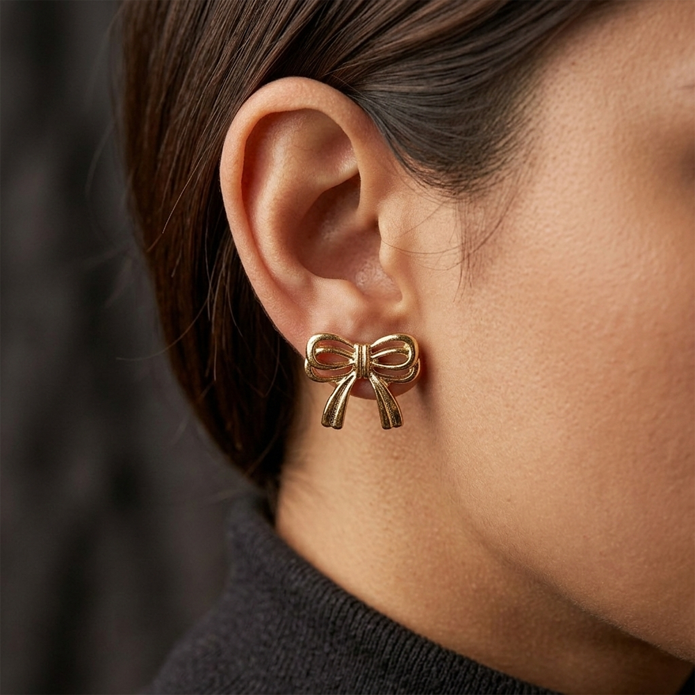 JewelMaze Premium Anti Tarnish Bow Stud Earrings for Women