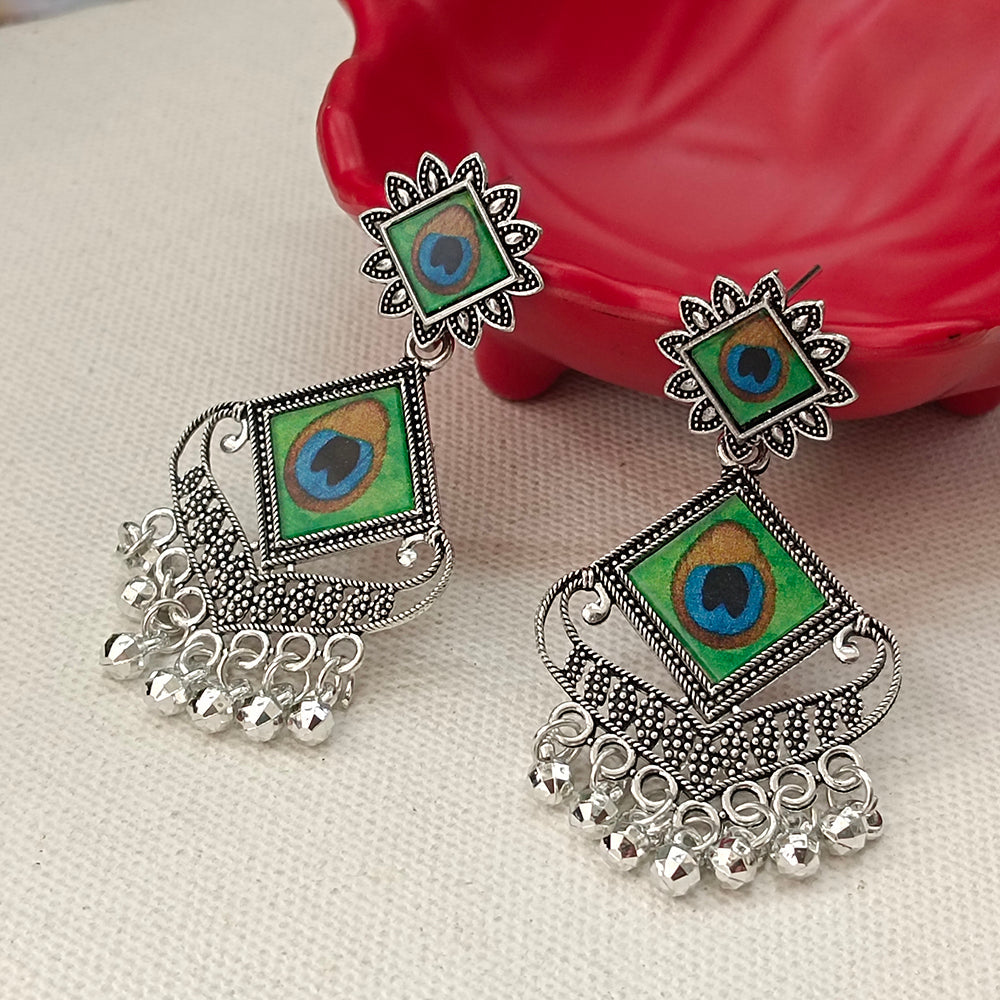 JewelMaze Oxidised Plated Peacock Style Jhumki Earrings