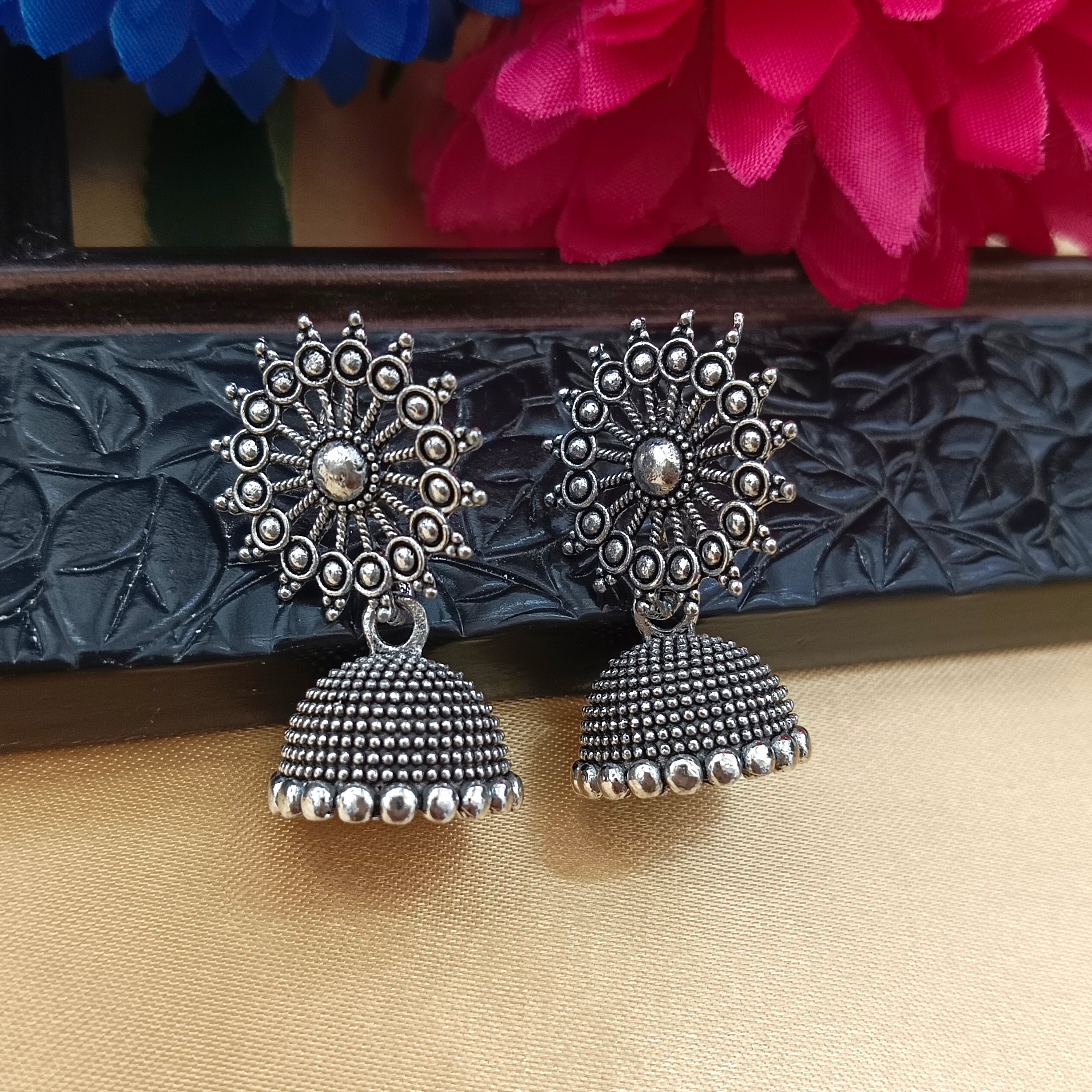 JewelMaze Oxidised Plated Chakra Jhumki Earrings