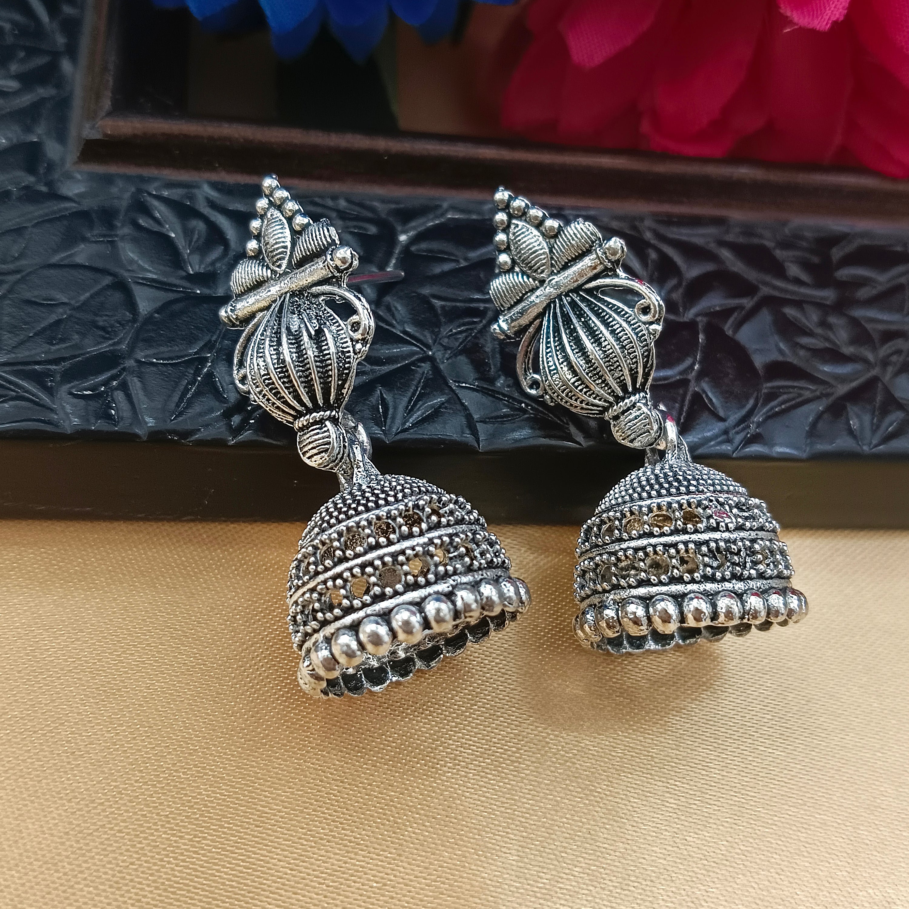 JewelMaze Oxidised Plated Stylish Jhumki Earrings