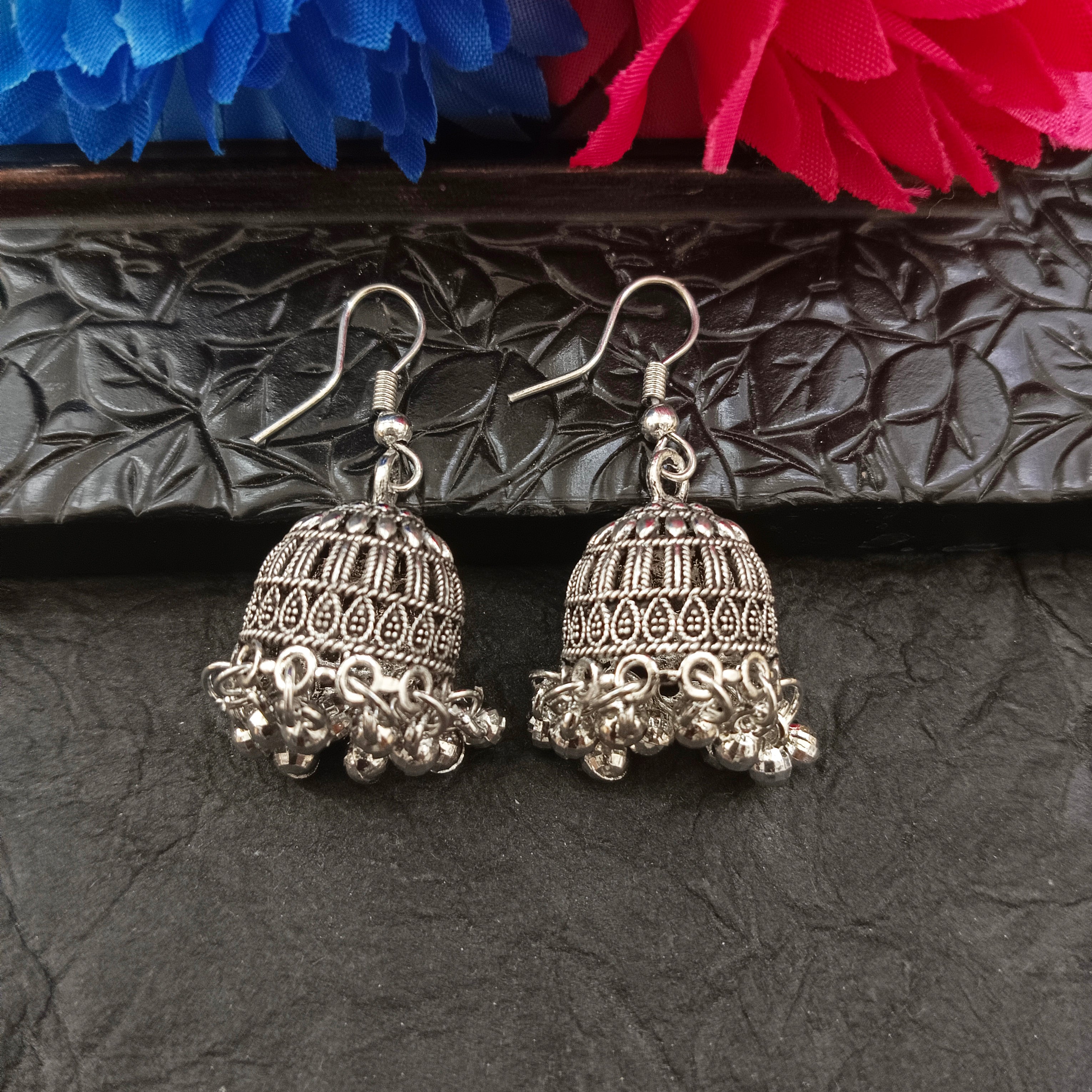 JewelMaze Oxidised Plated Jhumki Earrings