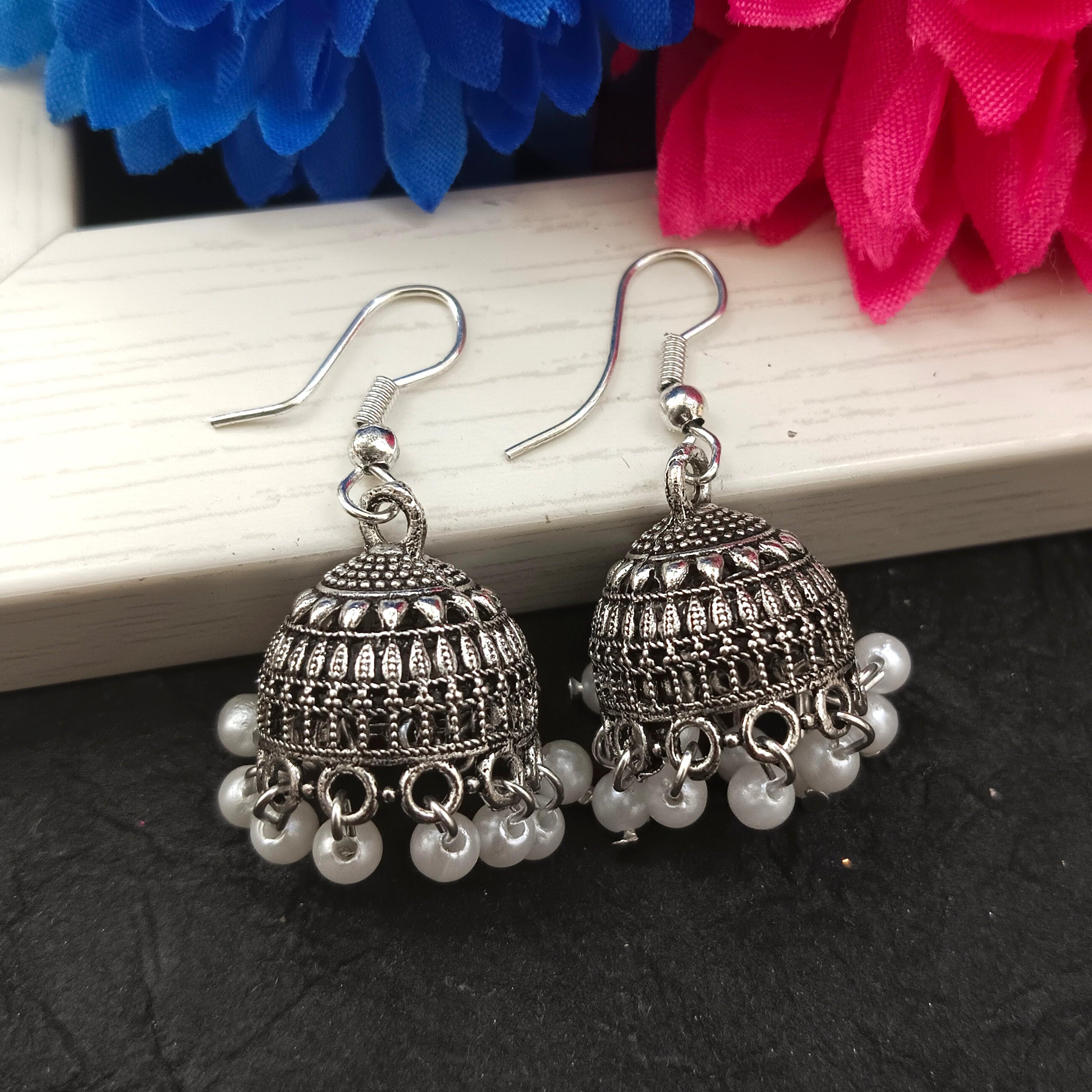 JewelMaze Oxidised Plated Jhumki Earrings