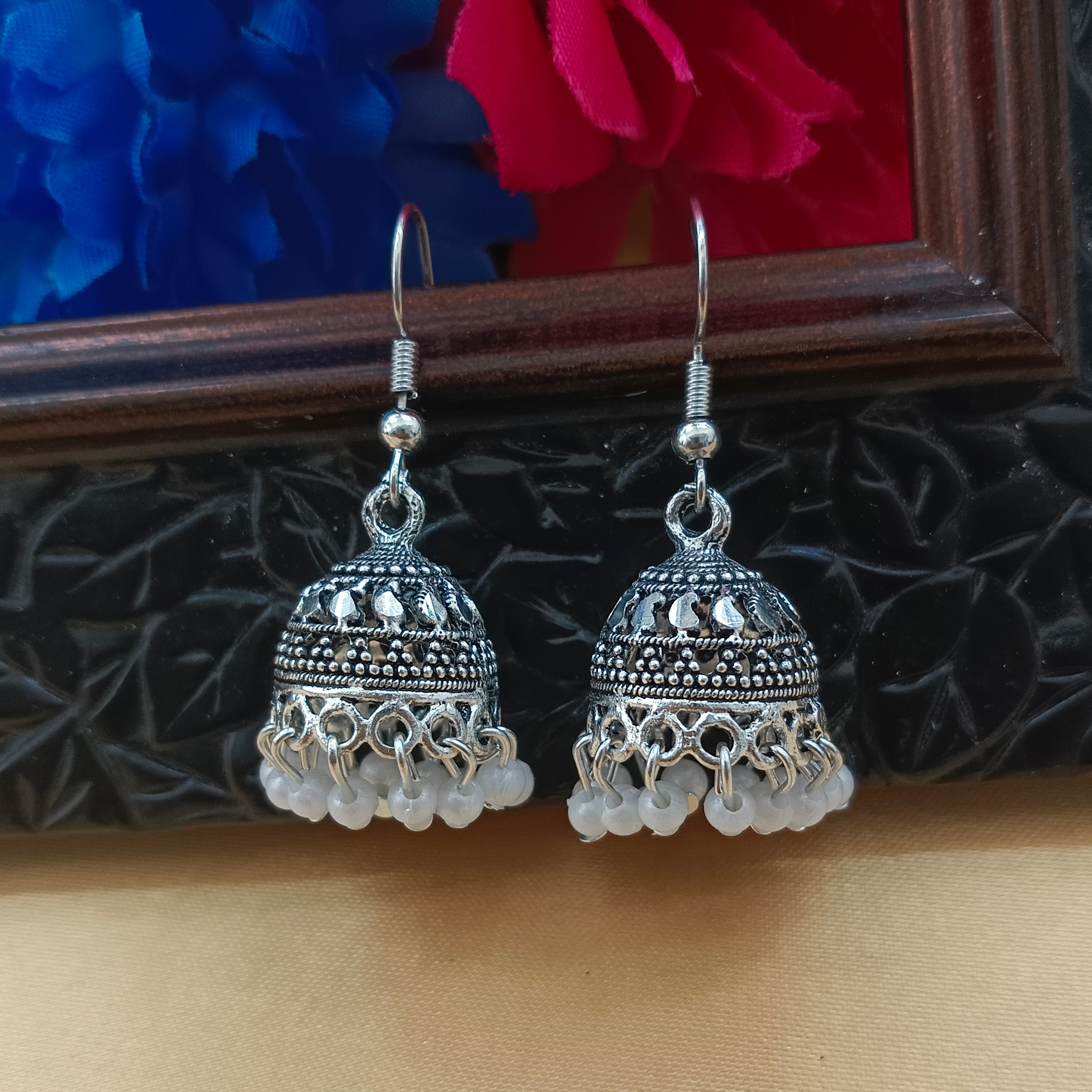 JewelMaze Oxidised Plated Jhumki Earrings