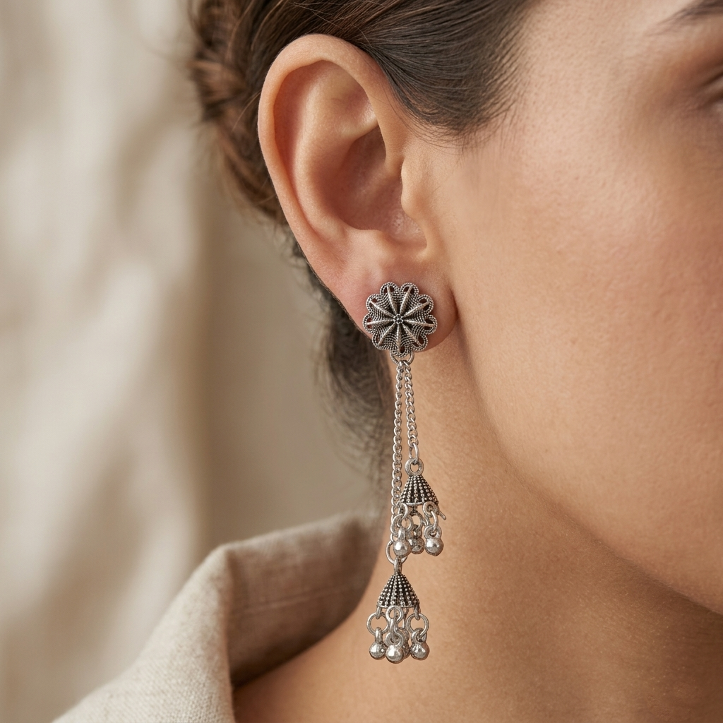 JewelMaze Oxidised Plated Kashmiri Style Earrings