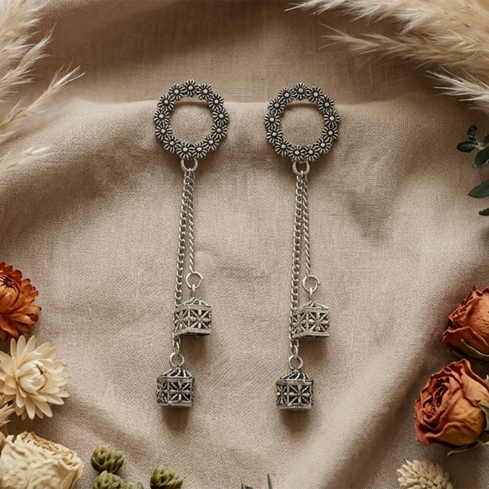 JewelMaze Oxidised Plated Kashmiri Style Earrings
