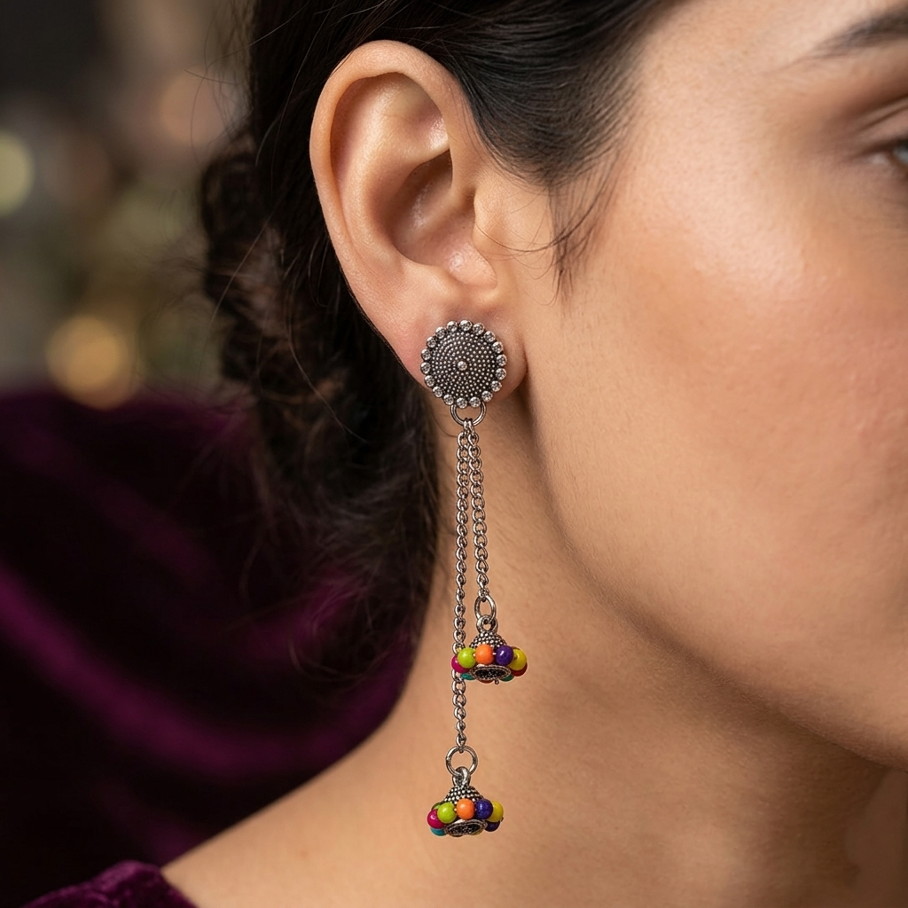 JewelMaze Oxidised Plated Kashmiri Style Earrings