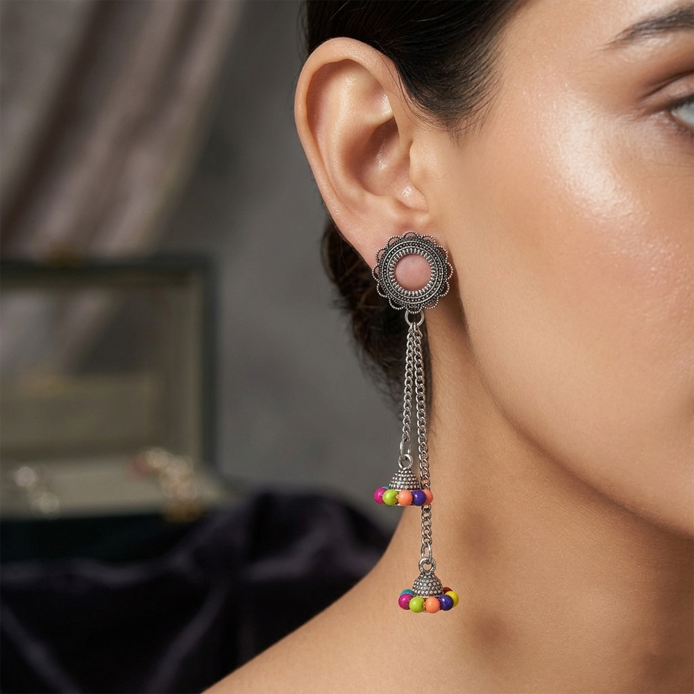 JewelMaze Oxidised Plated Kashmiri Style Earrings