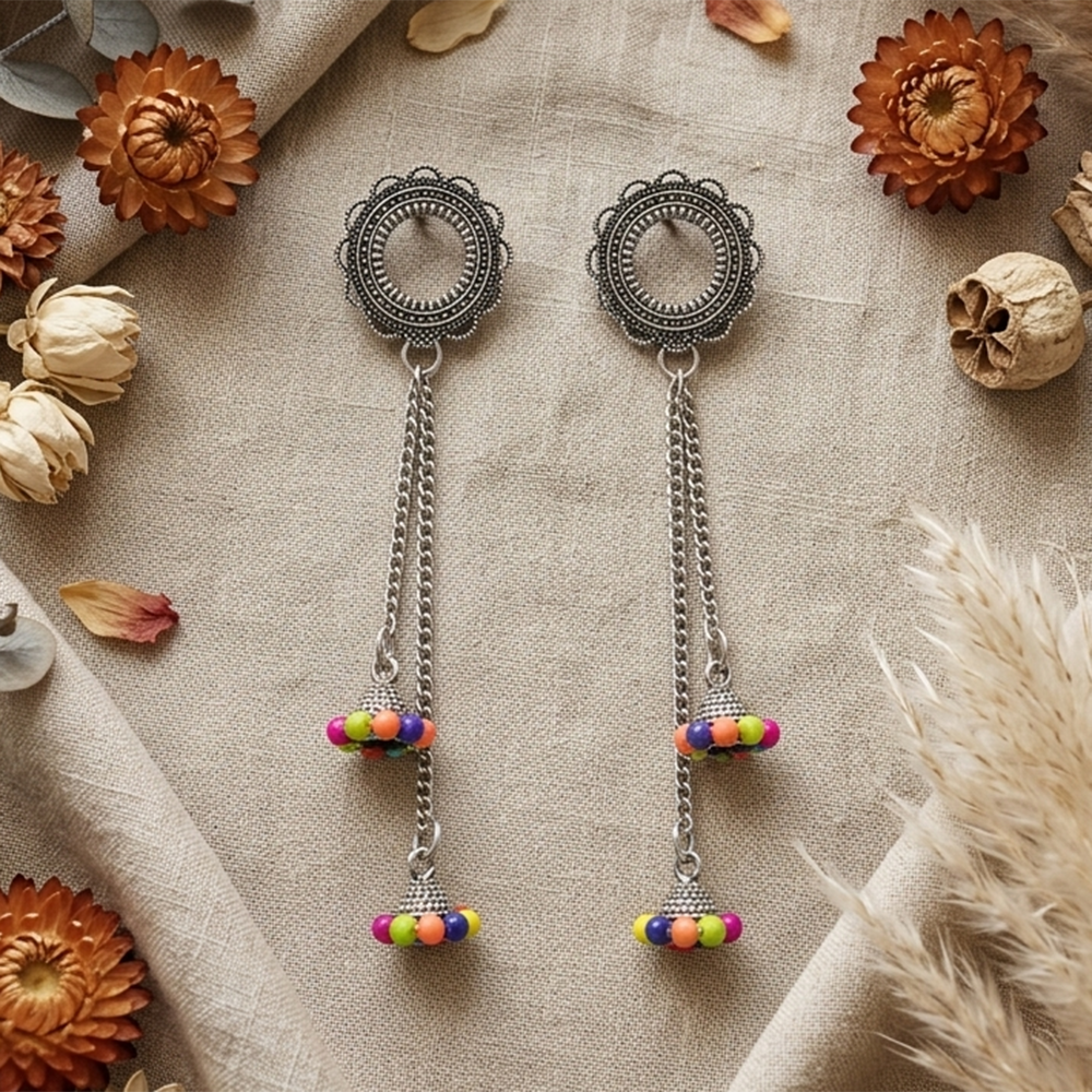 JewelMaze Oxidised Plated Kashmiri Style Earrings