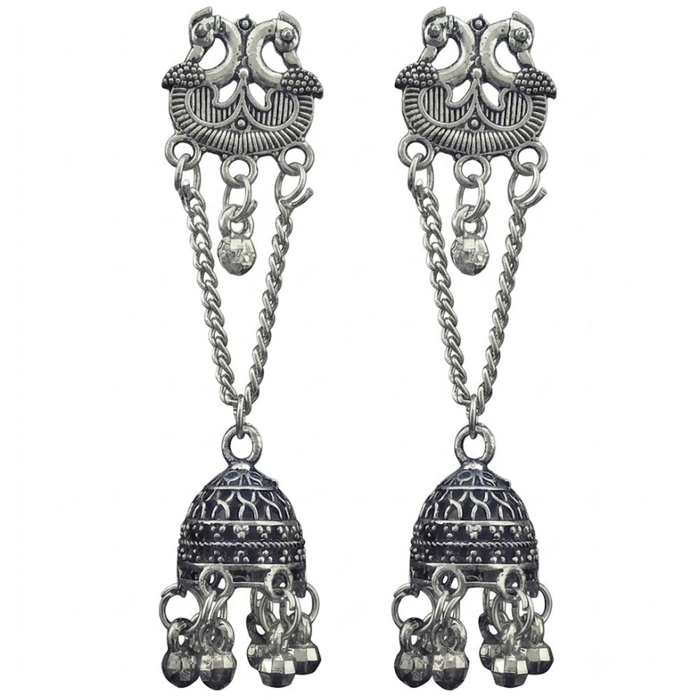 JewelMaze Oxidised Plated Pearl Jhumki Earrings