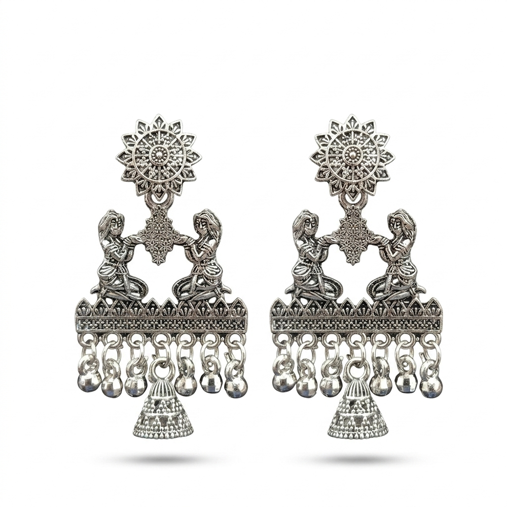 JewelMaze Oxidised Plated Pearl Jhumki Earrings
