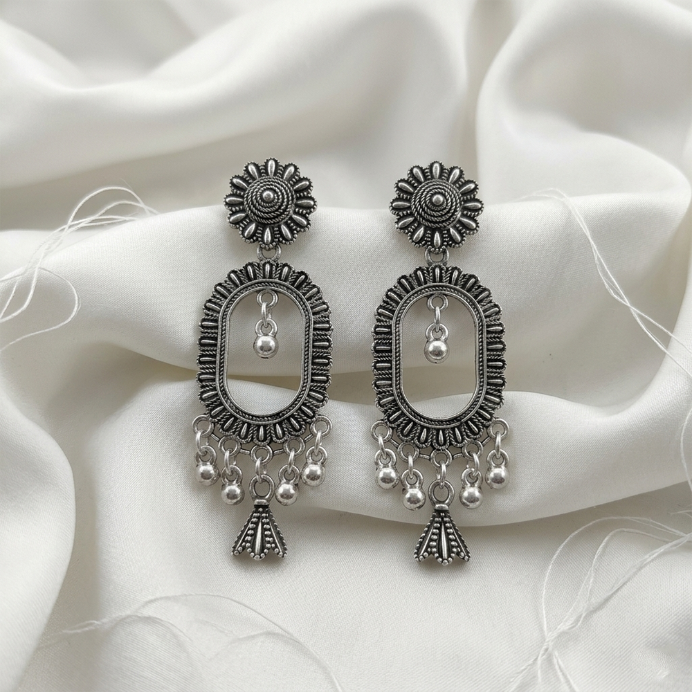 JewelMaze Oxidised Plated Pearl Jhumki Earrings