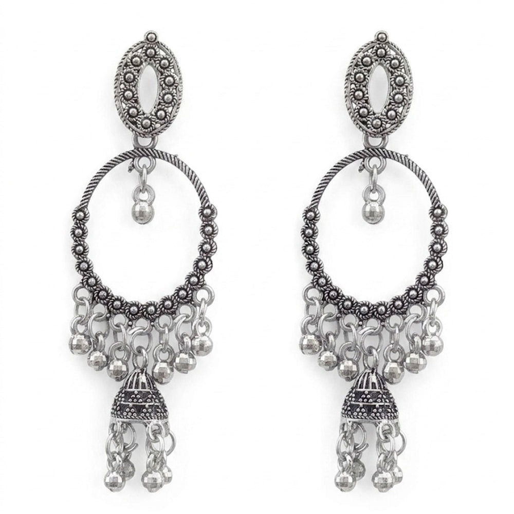 JewelMaze Oxidised Plated Pearl Jhumki Earrings