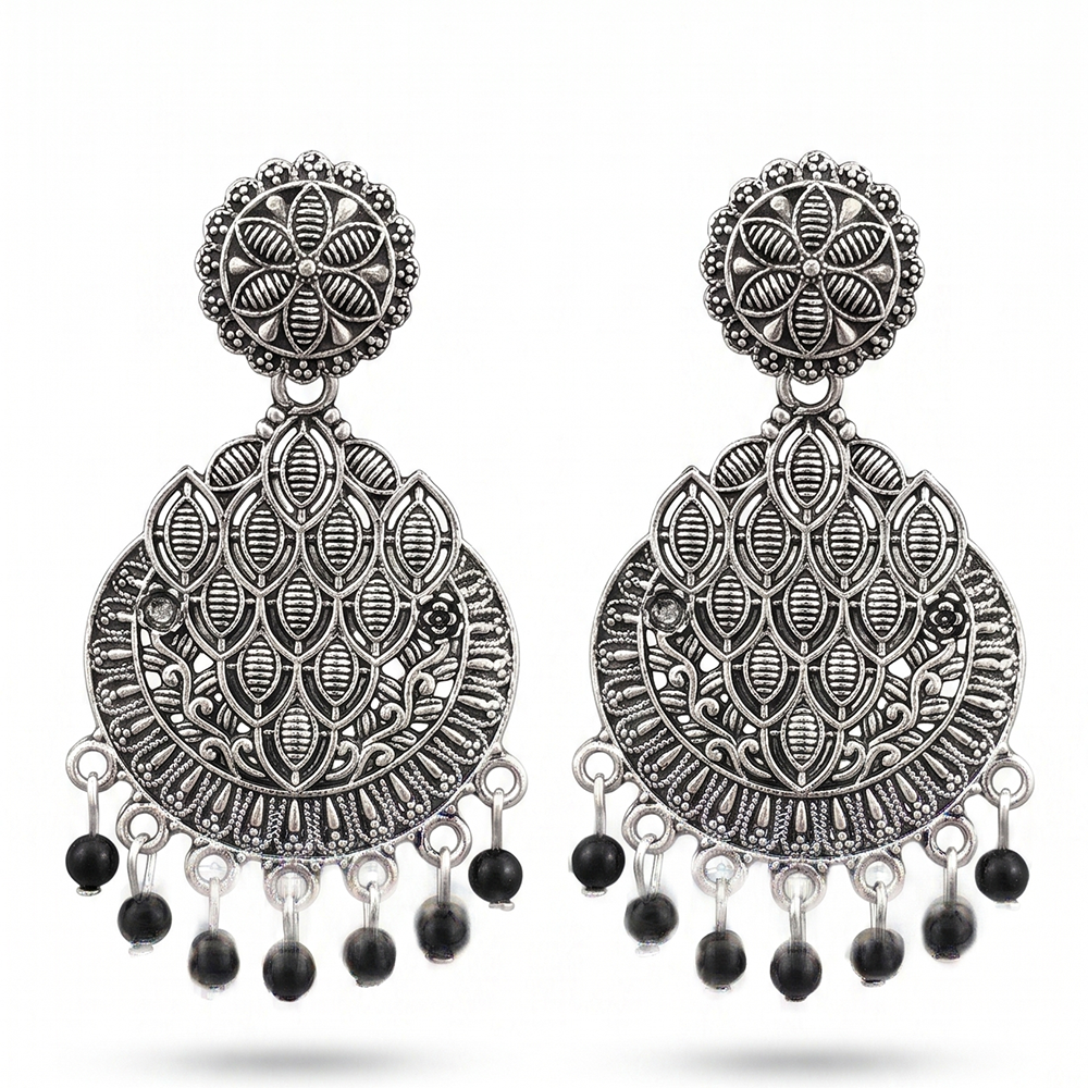 JewelMaze Oxidised Plated Pearl Dangler Earrings