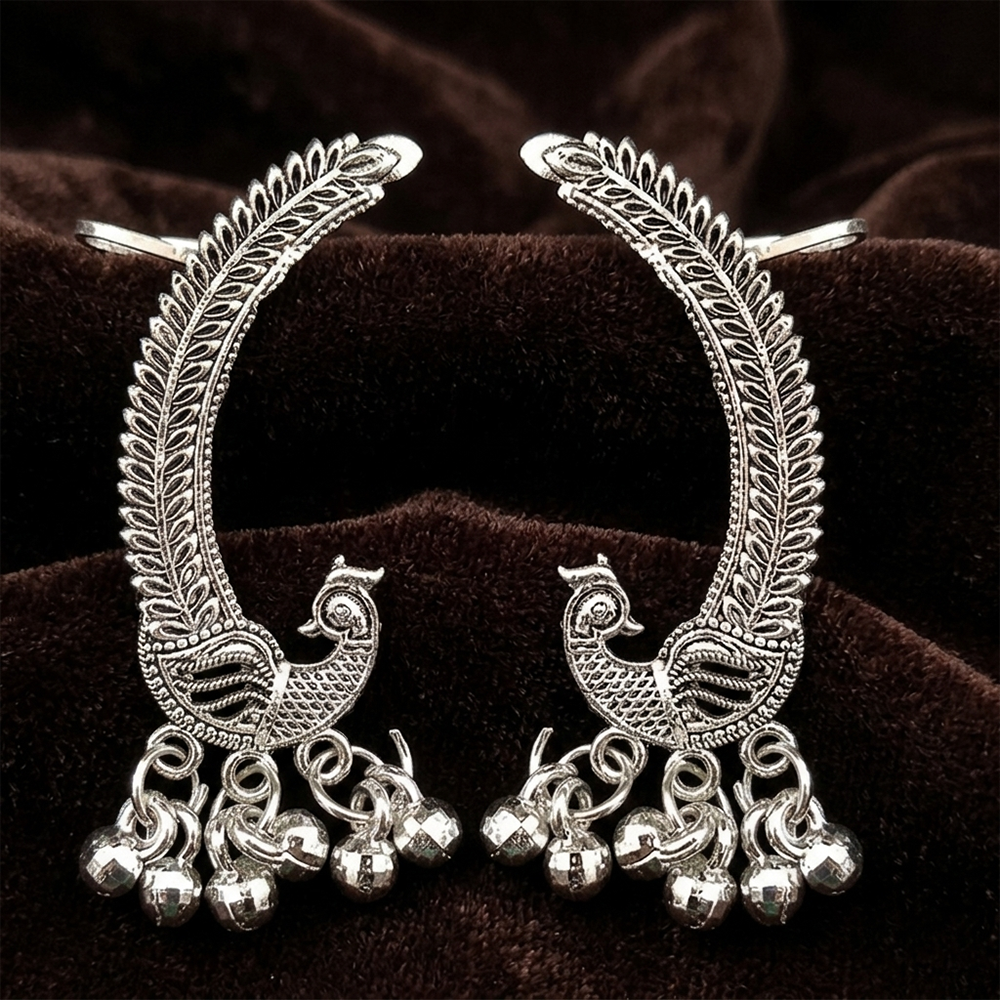 JewelMaze Oxidised Plated Peacock Ear Cuff For Women And Girls