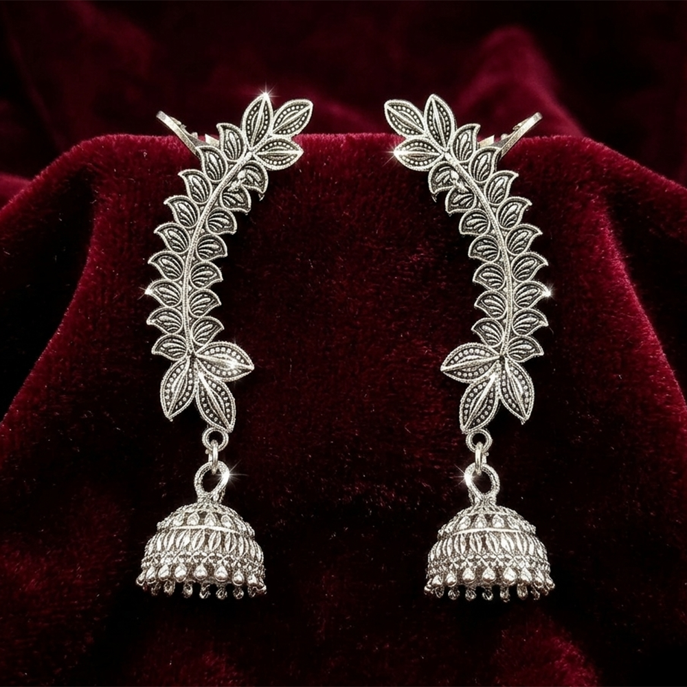 JewelMaze Oxidised Plated Floral Jhumki Ear Cuff For Women And Girls