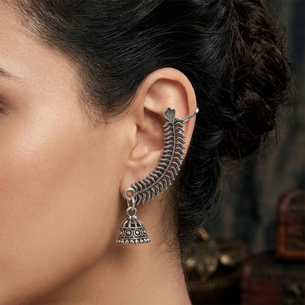 JewelMaze Oxidised Plated Stylish Jhumki Ear Cuff For Women And Girls