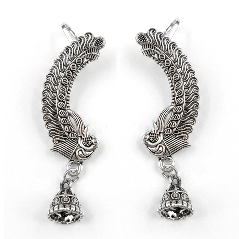 JewelMaze Oxidised Plated Peacock Ear Cuff For Women And Girls