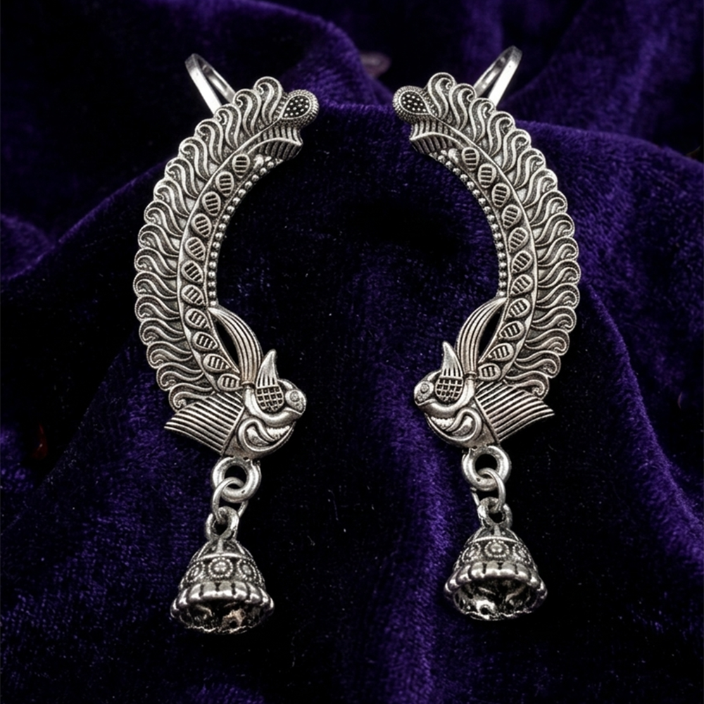 JewelMaze Oxidised Plated Peacock Ear Cuff For Women And Girls