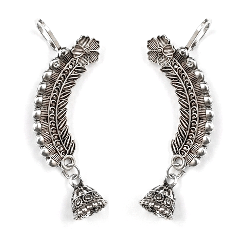 JewelMaze Oxidised Plated Floral Ear Cuff For Women And Girls
