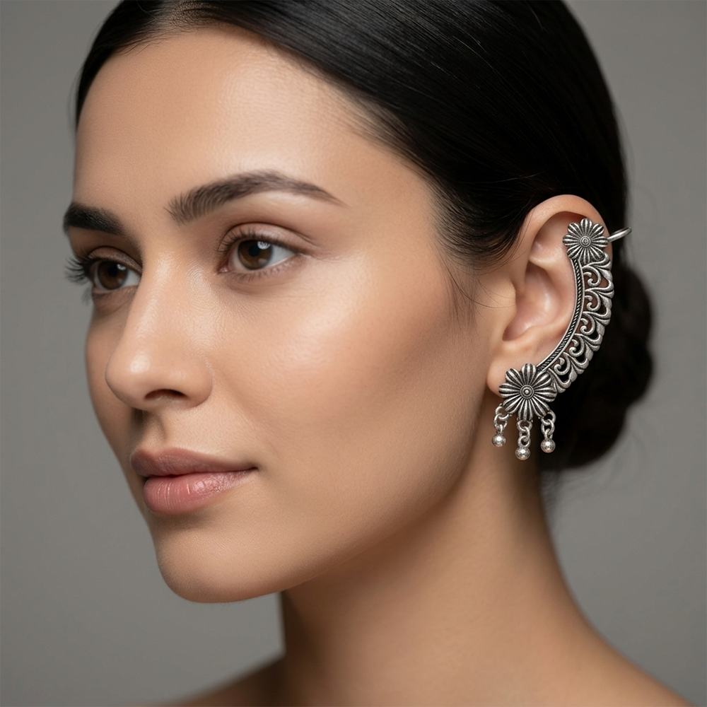 JewelMaze Ethnic Oxidised Ear Cuff Earring for Women