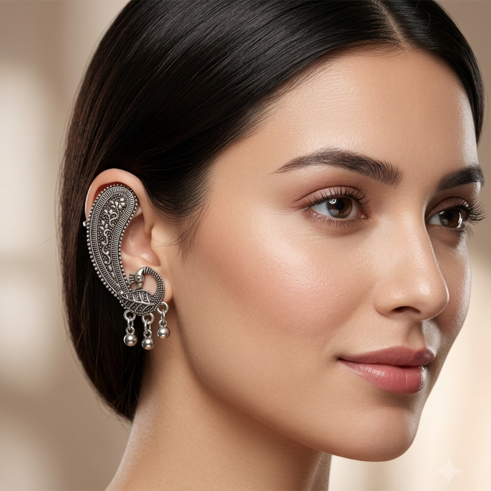 JewelMaze Ethnic Oxidised Ear Cuff Earring for Women