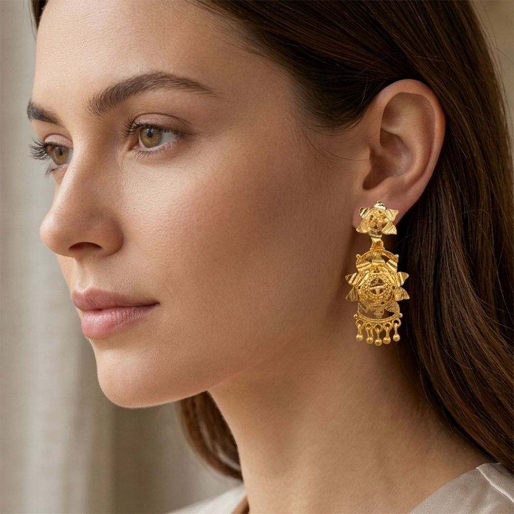JewelMaze Gold Plated Traditional Small Dangler Earrings