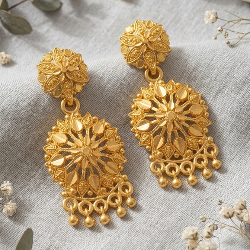 JewelMaze Gold Plated Traditional Small Dangler Earrings