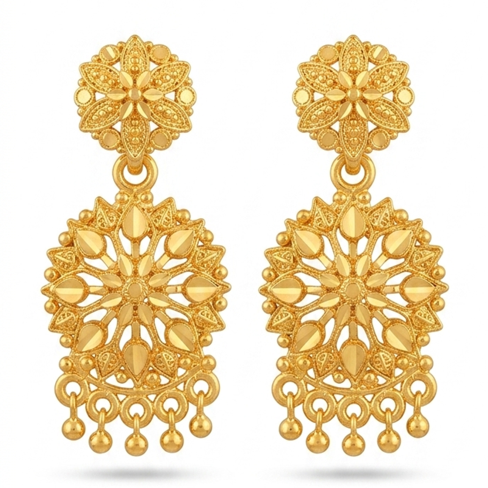 JewelMaze Gold Plated Traditional Small Dangler Earrings