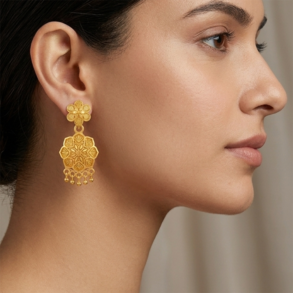 JewelMaze Gold Plated Traditional Small Dangler Earrings