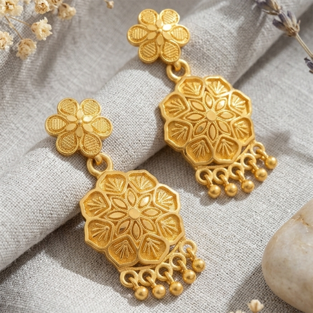 JewelMaze Gold Plated Traditional Small Dangler Earrings