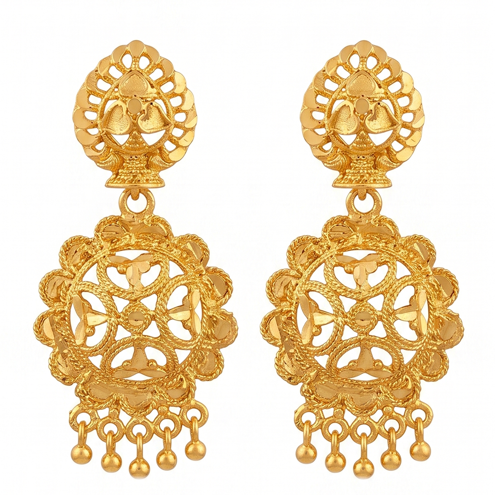 JewelMaze Gold Plated Traditional Small Dangler Earrings