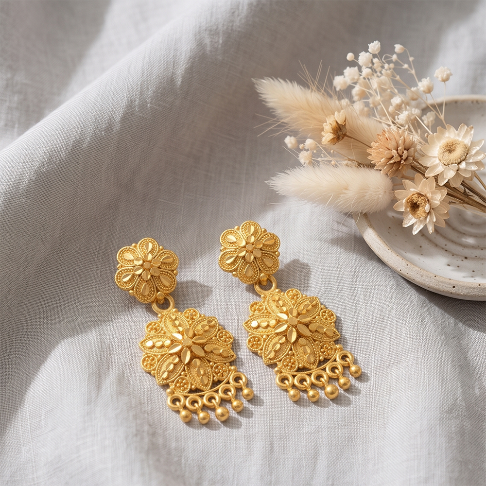 JewelMaze Gold Plated Traditional Small Dangler Earrings