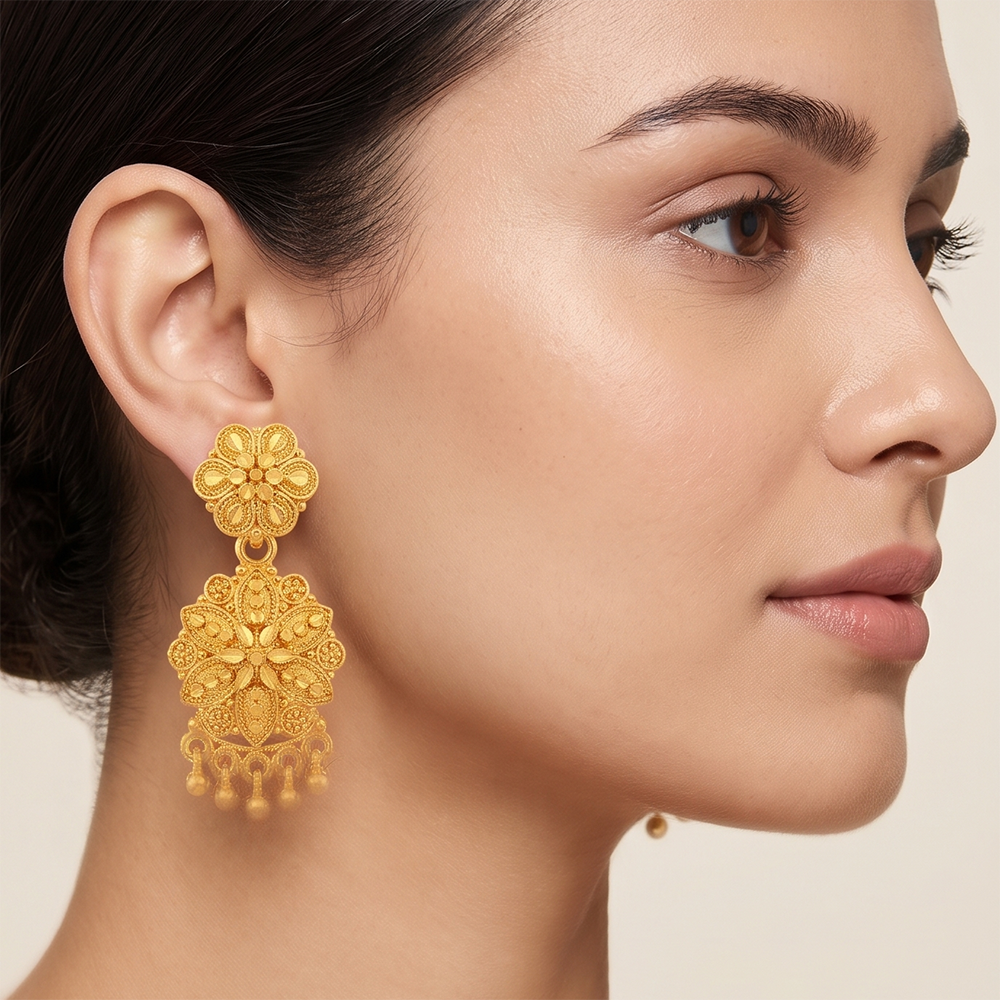 JewelMaze Gold Plated Traditional Small Dangler Earrings