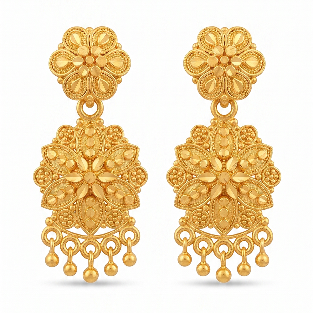 JewelMaze Gold Plated Traditional Small Dangler Earrings