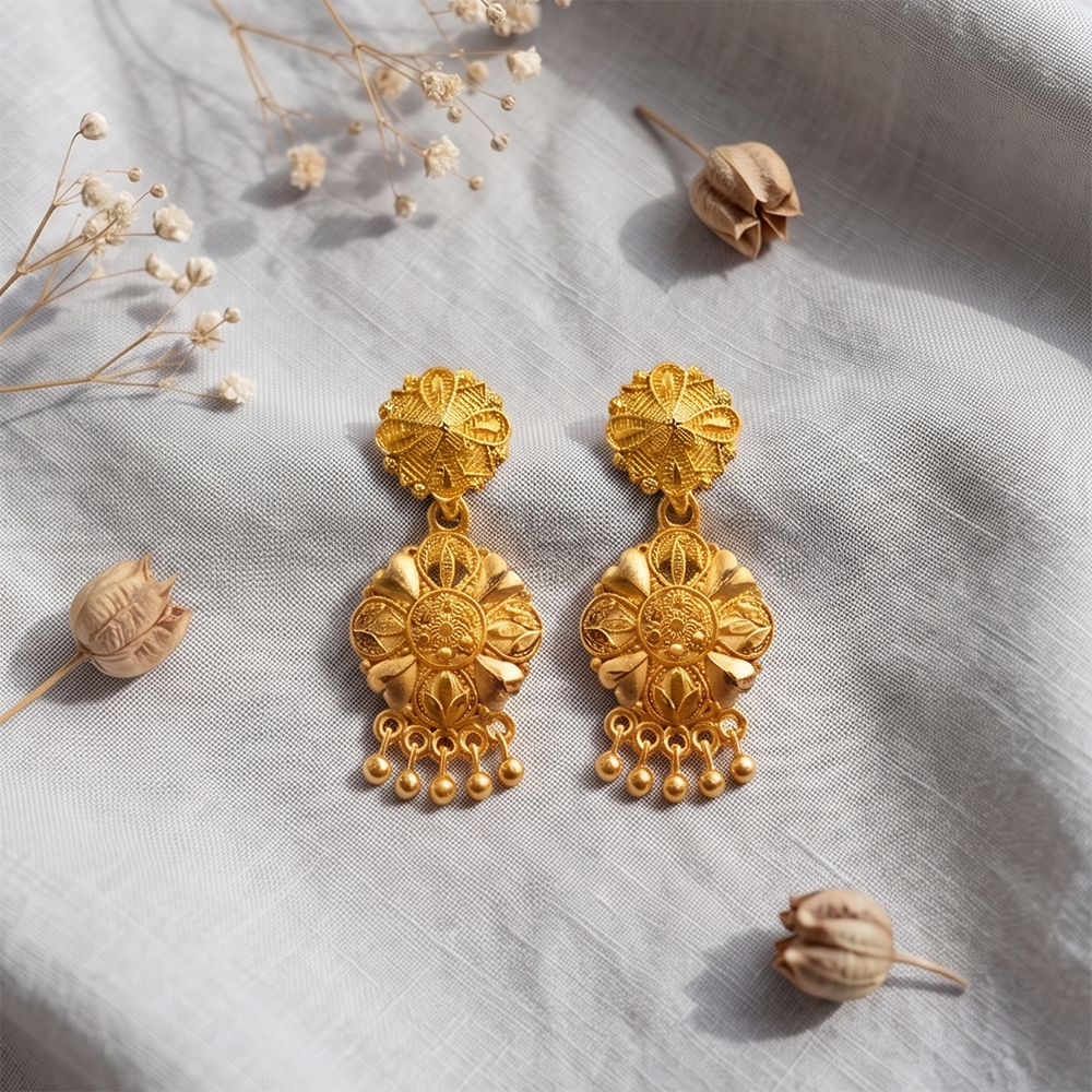 JewelMaze Gold Plated Traditional Small Dangler Earrings
