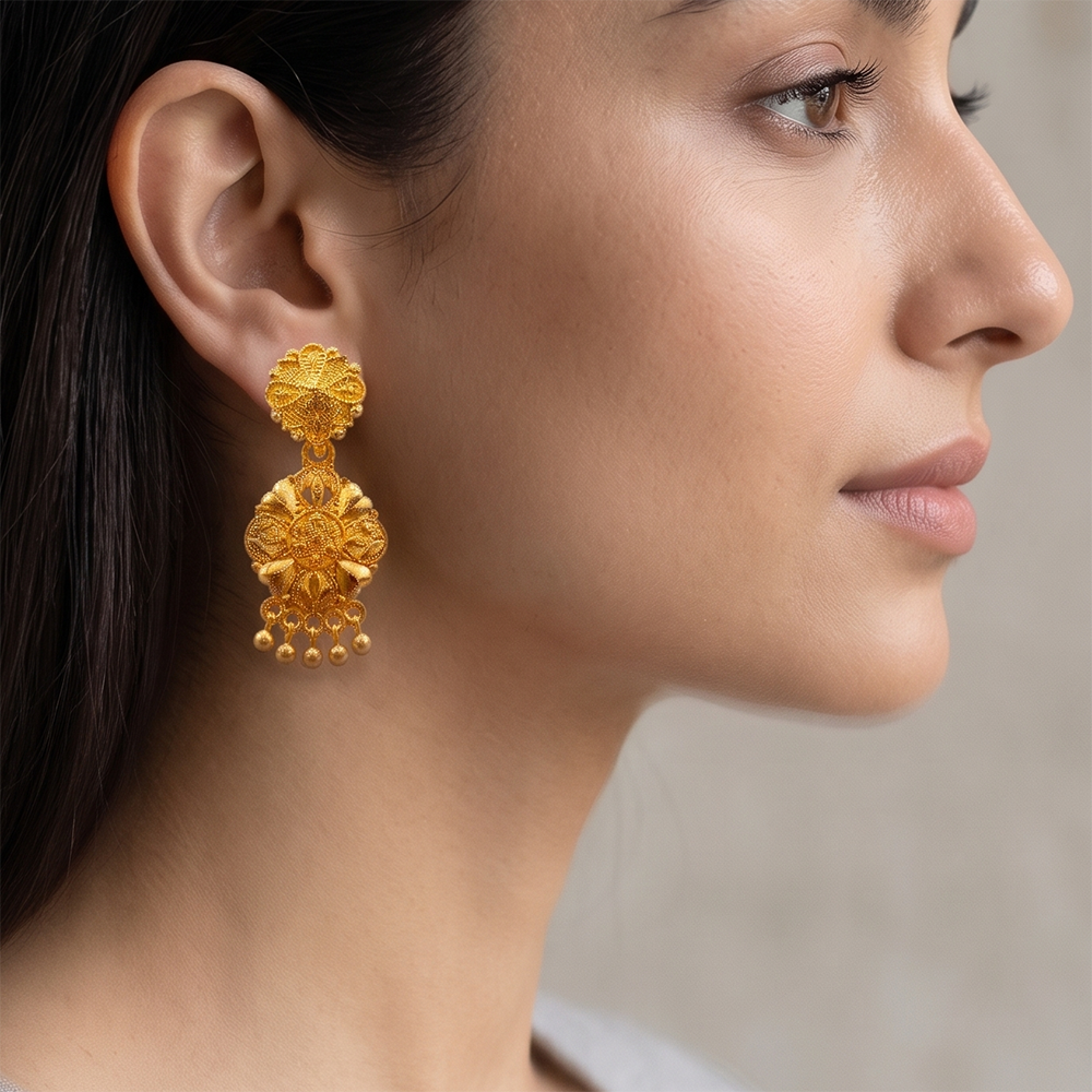 JewelMaze Gold Plated Traditional Small Dangler Earrings