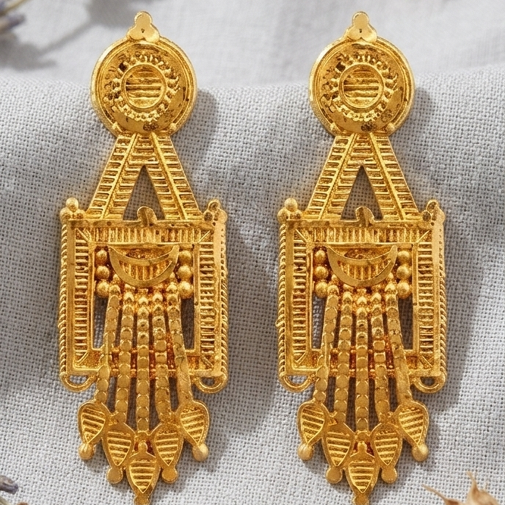 JewelMaze Gold Plated Traditional Small Dangler Earrings