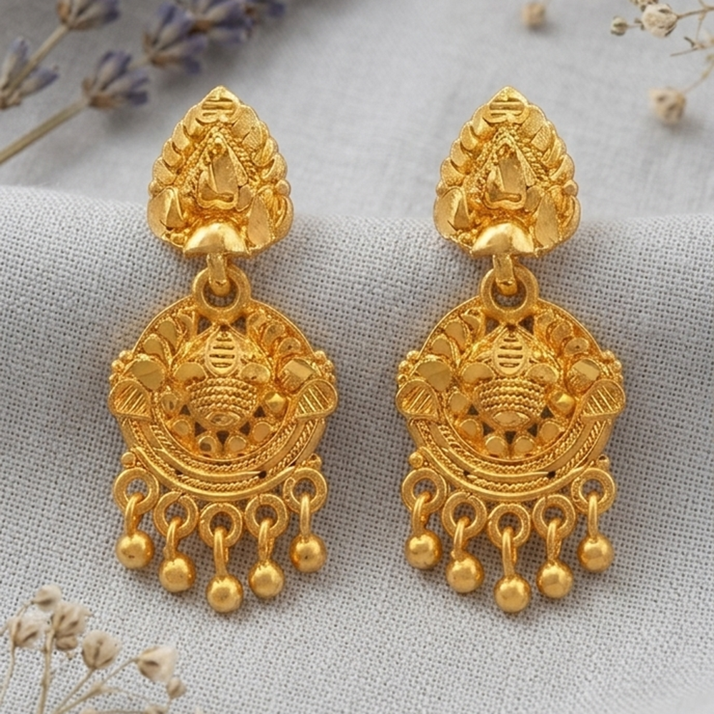JewelMaze Gold Plated Traditional Small Dangler Earrings