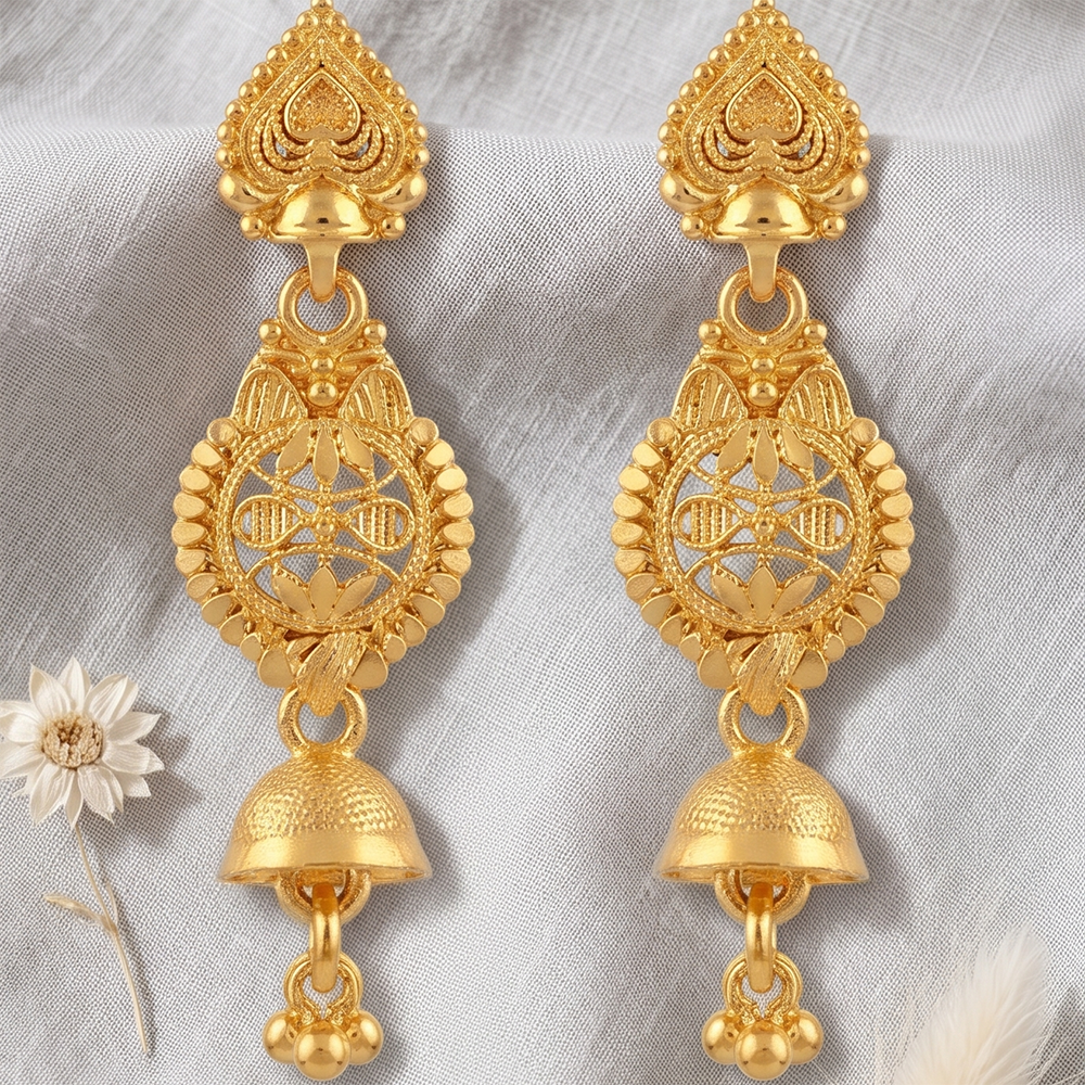JewelMaze Gold Plated Traditional Small Dangler Earrings