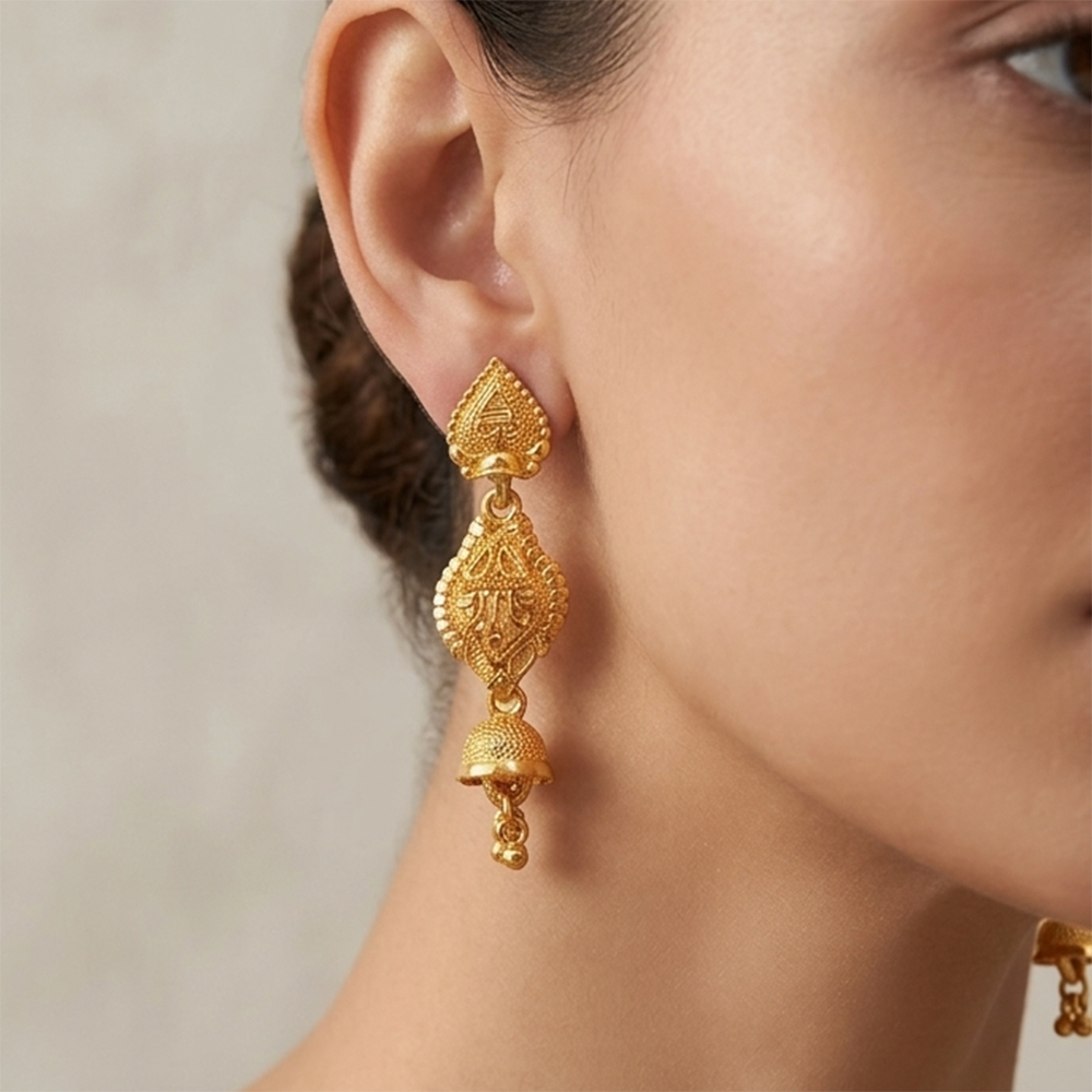 JewelMaze Gold Plated Traditional Small Jhumki Earrings