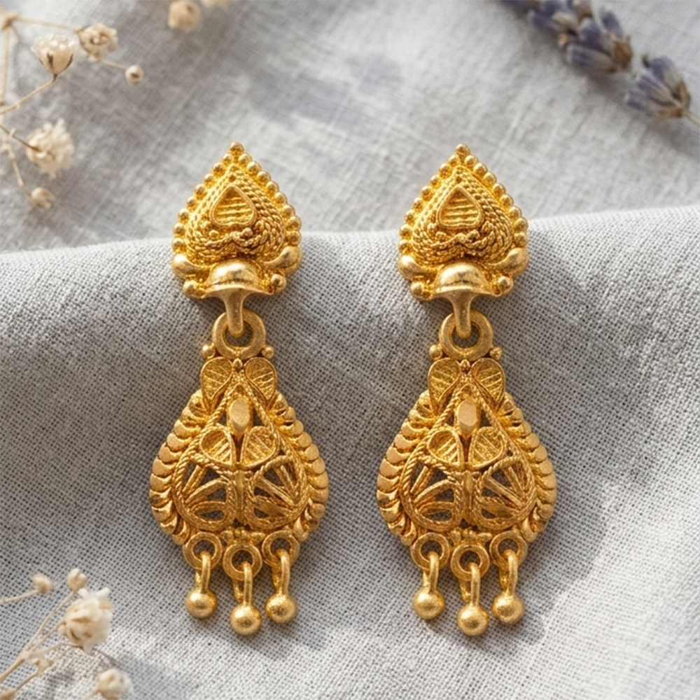 JewelMaze Gold Plated Traditional Small Dangler Earrings