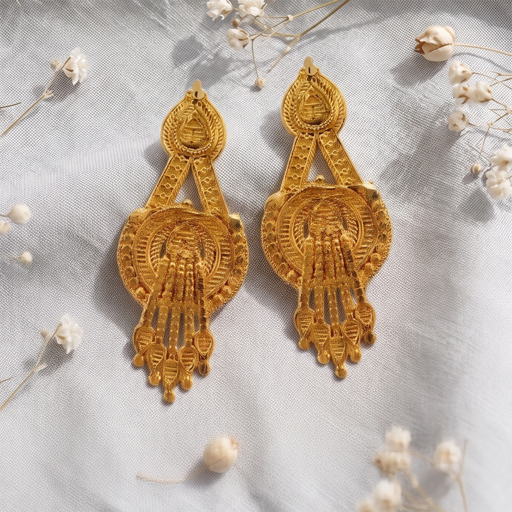 JewelMaze Gold Plated Traditional Small Dangler Earrings