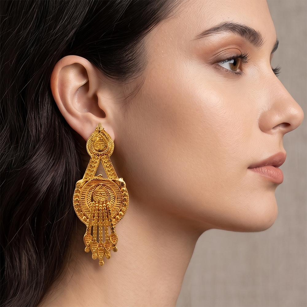 JewelMaze Gold Plated Traditional Small Dangler Earrings