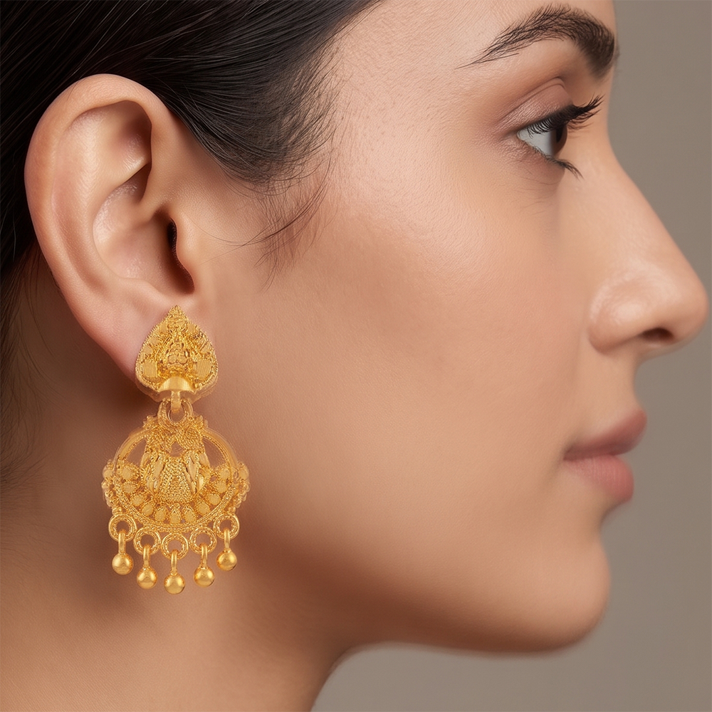 JewelMaze Gold Plated Traditional Small Dangler Earrings