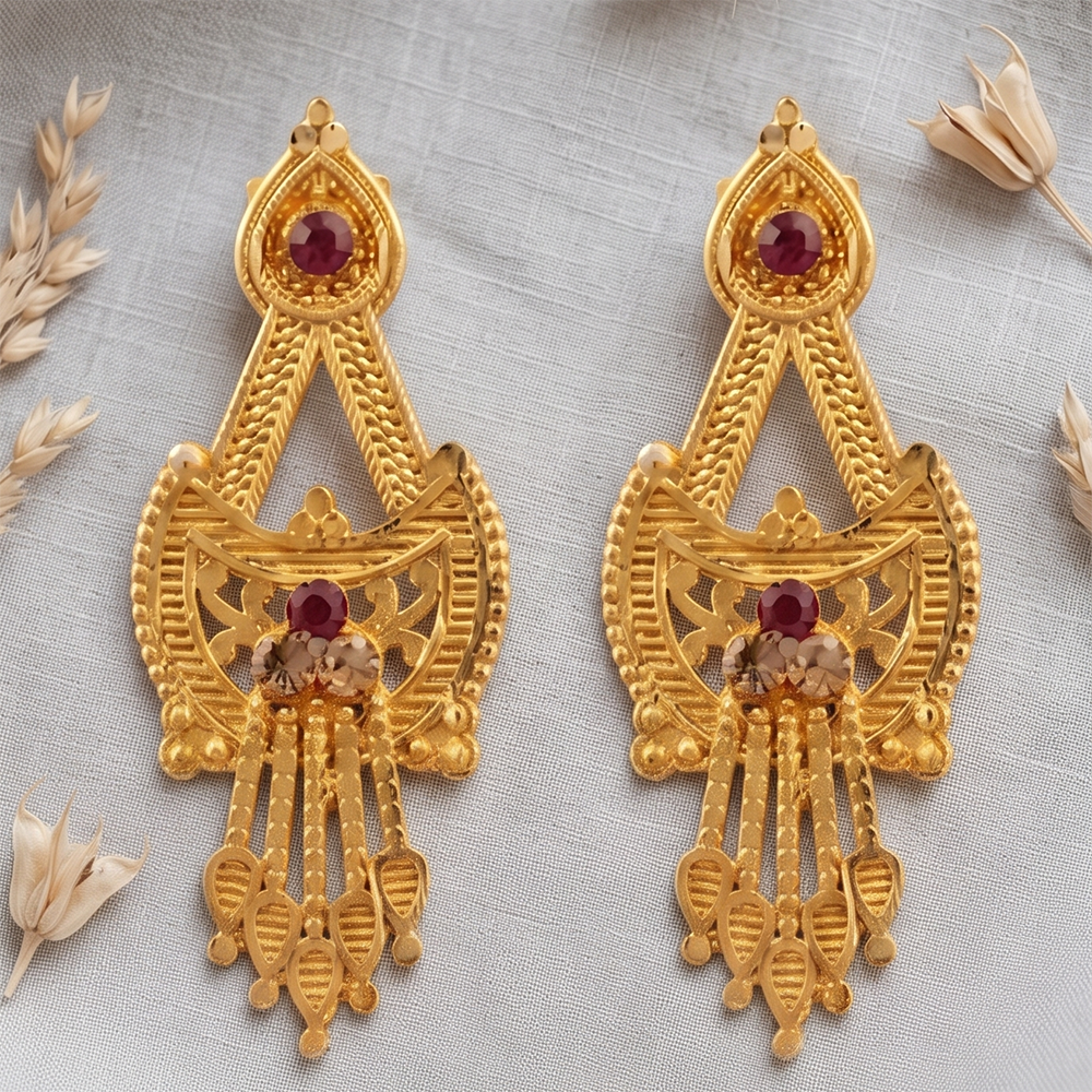 JewelMaze Gold Plated Traditional Small Dangler Earrings