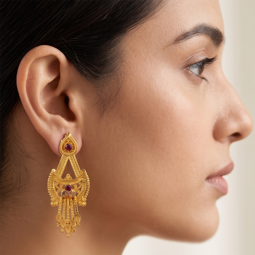 JewelMaze Gold Plated Traditional Small Dangler Earrings