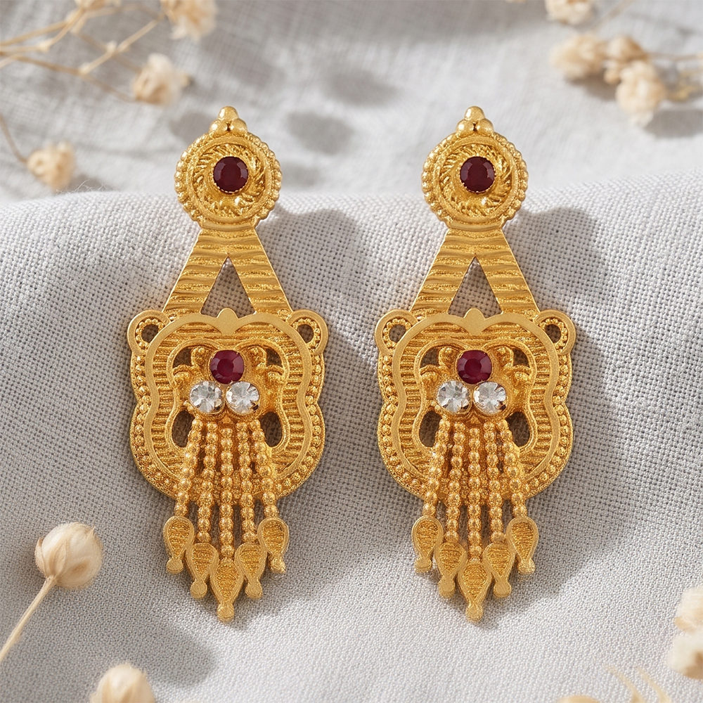 JewelMaze Gold Plated Traditional Small Dangler Earrings