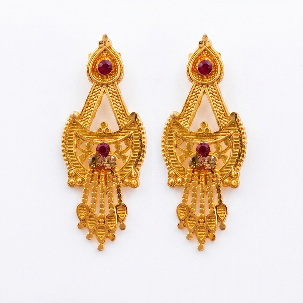 JewelMaze Gold Plated Traditional Small Dangler Earrings