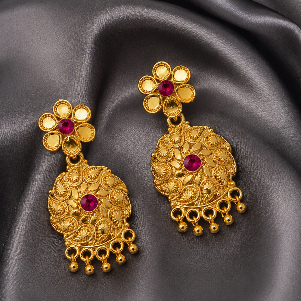 JewelMaze Gold Plated Traditional Small Dangler Earrings
